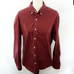 J. Crew burgundy polka dot cotton button up shirt